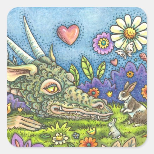 VRIENDELIJK EENVOUDIGERE DRAGON OP BUNNY TRAIL Cut Vierkante Sticker (Voorkant)