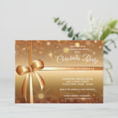 Vriendelijk Goud, Witte Lint Strik Kerstfeestje Kaart (Staand voorkant)