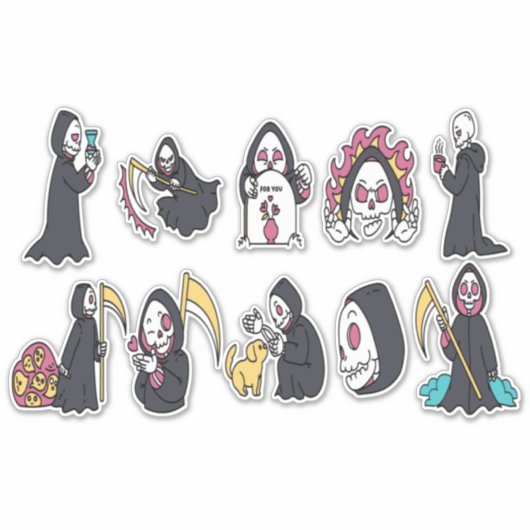 VRIENDELIJK GRIM REAPER CHARACTER SET STICKER (Voorkant)