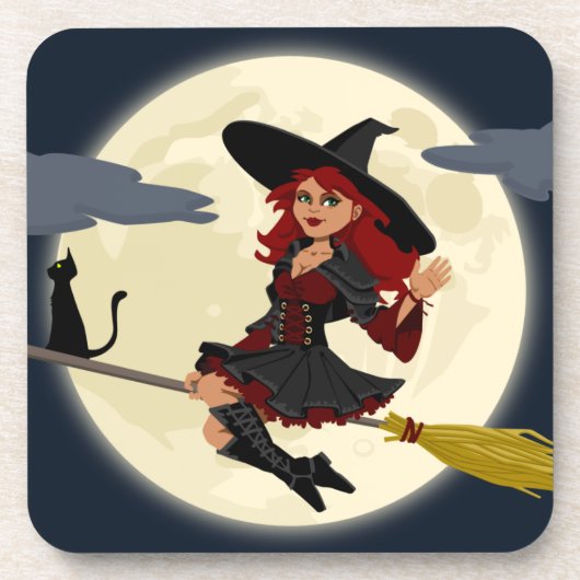 Vriendelijk halloween heks kinder bier onderzetter (Voorkant)