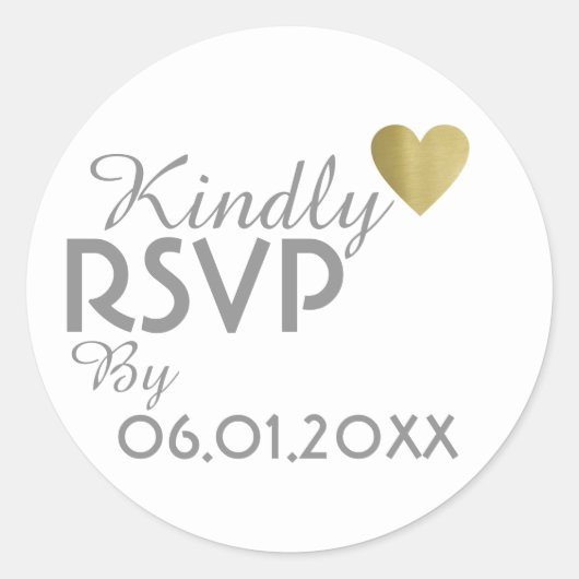 Vriendelijk R.S.V.P. met liefdeshart, bruiloft Ronde Sticker (Voorkant)