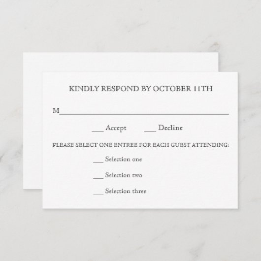 VRIENDELIJK REAGEREN BRUILOFT RSVP 3 MENU KEUZES A (Voorkant / Achterkant)