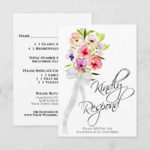 Vriendelijk reageren Pansy Wildflowers Boeket brui RSVP Kaartje