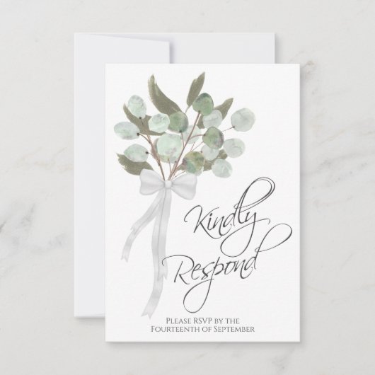 Vriendelijk reageren rustieke eucalyptus boeket br RSVP kaartje (Voorkant)