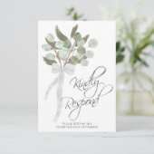 Vriendelijk reageren rustieke eucalyptus boeket br RSVP kaartje (Staand voorkant)