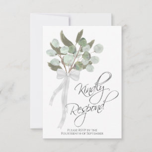 Vriendelijk reageren rustieke eucalyptus boeket br RSVP kaartje