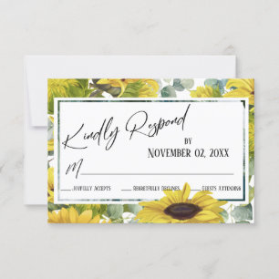 Vriendelijk reageren Zonnebloem & Eucalyptus rand RSVP Kaartje
