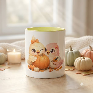 Vriendelijk Vogelduo Halloween Pompoen Mok