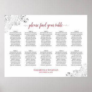 Vriendelijke 10-tafel bruiloft-zitje wit & rood poster