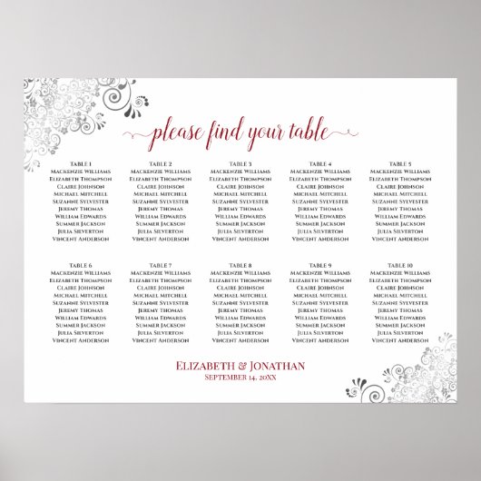 Vriendelijke 10-tafel bruiloft-zitje wit & rood poster (Voorkant)