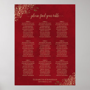 Vriendelijke 9-tafel-bruiloft - Rood- en goudgaten Poster