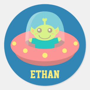 Vriendelijke Alien in Ruimteschip, Buitenruimte Ronde Sticker
