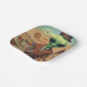 Vriendelijke Alien met verjaardagstaart Papieren Bordje (Gebogen)