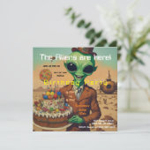Vriendelijke Alien Verjaardag uitnodiging (Staand voorkant)
