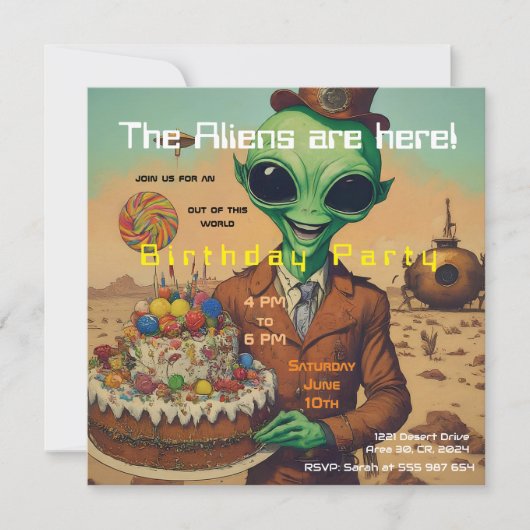 Vriendelijke Alien Verjaardag uitnodiging (Voorkant)