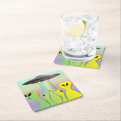 Vriendelijke Aliens & UFO geel & groen Kartonnen Onderzetters (Insitu)