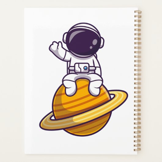 Vriendelijke astronaut zwaait van een planeet planner (Achterkant)