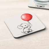 Vriendelijke Baby olifant met rode ballon Bier Onderzetter (Linkerzijde)