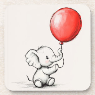 Vriendelijke Baby olifant met rode ballon Bier Onderzetter