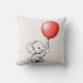 Vriendelijke Baby olifant met rode ballon Kussen