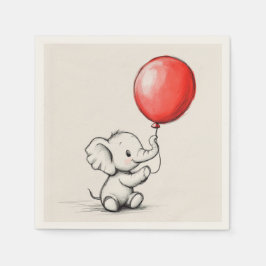 Vriendelijke Baby olifant met rood ballonpapier Servet
