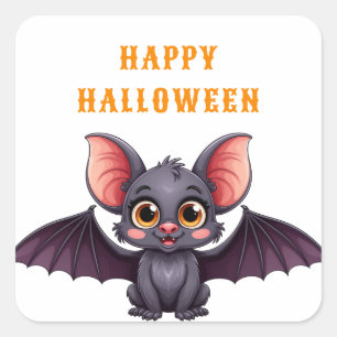 Vriendelijke Babyvleermuis Lachend Onder Halloween Vierkante Sticker