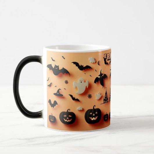 Vriendelijke Boo Oranje Halloween Ghost Jack Black Magische Mok (Links)
