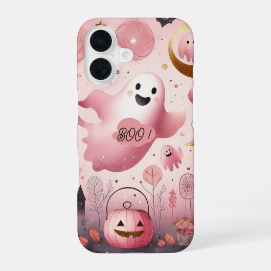 Vriendelijke Boo Spooky Jack O Lanterns Pastel Fun iPhone 16 Hoesje (Achterkant)