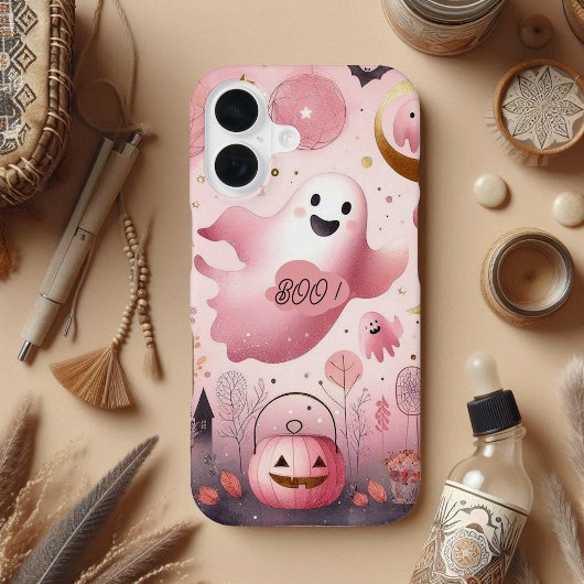 Vriendelijke Boo Spooky Jack O Lanterns Pastel Fun iPhone 16 Hoesje