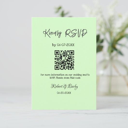 Vriendelijke bruiloft RSVP scan QR code eenvoudig  Informatiekaartje (Staand voorkant)