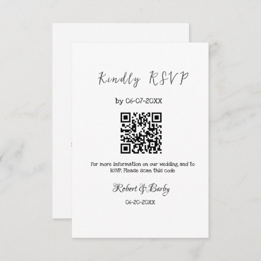 Vriendelijke bruiloft RSVP scan QR code eenvoudig Informatiekaartje (Voorkant / Achterkant)