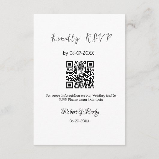 Vriendelijke bruiloft RSVP scan QR code eenvoudig Informatiekaartje (Voorkant)