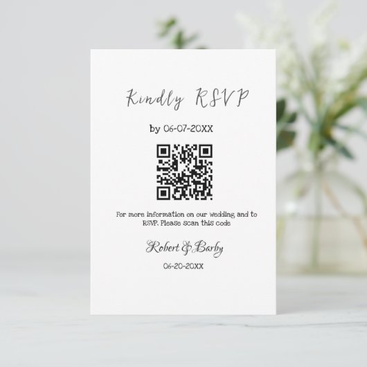 Vriendelijke bruiloft RSVP scan QR code eenvoudig  Informatiekaartje (Staand voorkant)