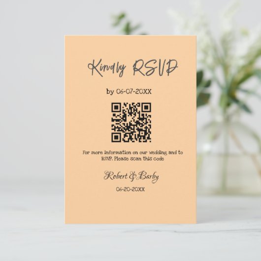 Vriendelijke bruiloft RSVP scan QR code eenvoudig  Informatiekaartje (Staand voorkant)