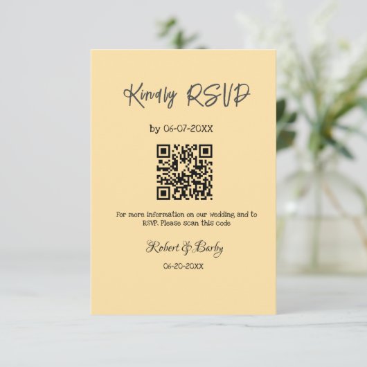 Vriendelijke bruiloft RSVP scan QR code eenvoudig Informatiekaartje (Staand voorkant)