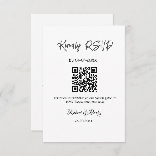 Vriendelijke bruiloft RSVP scan QR code eenvoudig Informatiekaartje (Voorkant / Achterkant)