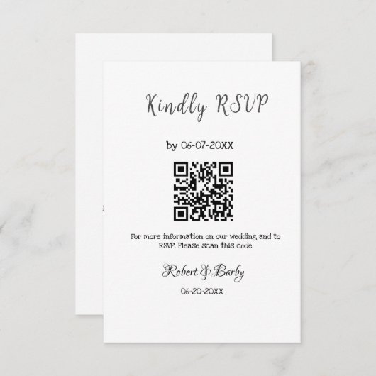 Vriendelijke bruiloft RSVP scan QR code eenvoudig Informatiekaartje (Voorkant / Achterkant)