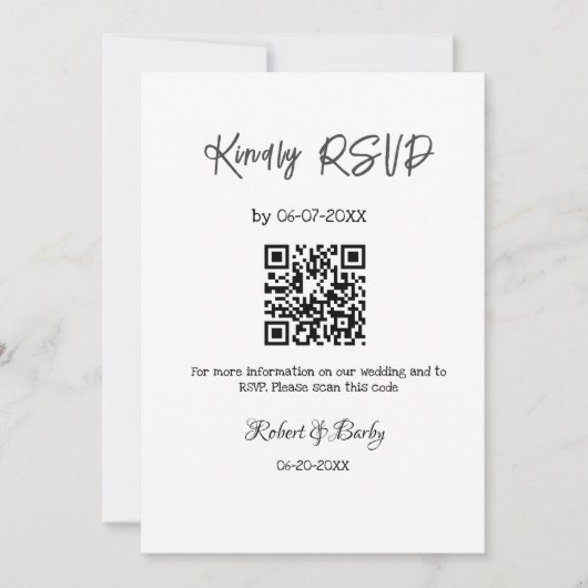 Vriendelijke bruiloft RSVP scan QR code eenvoudig  Kaart (Voorkant)