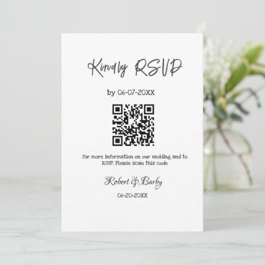 Vriendelijke bruiloft RSVP scan QR code eenvoudig Kaart (Staand voorkant)