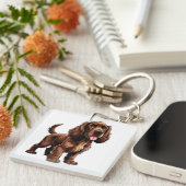 Vriendelijke Bruine Field Spaniel Cartoon Sleutelhanger (Voorkant Rechts)