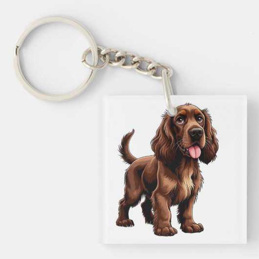 Vriendelijke Bruine Field Spaniel Cartoon Sleutelhanger (voorkant)