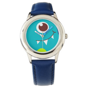 Vriendelijke buitenaardse gezicht aqua blauw kinde horloge