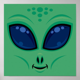 Vriendelijke Cartoon Alien Face Poster