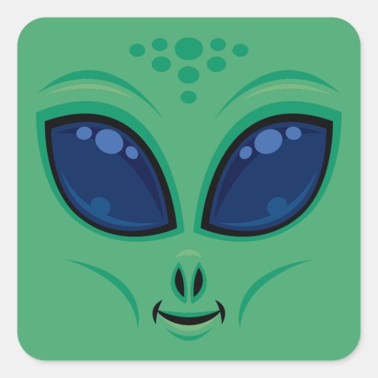 Vriendelijke Cartoon Alien Face Vierkante Sticker (Voorkant)