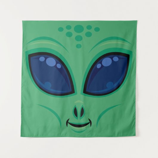 Vriendelijke Cartoon Alien Face Wandkleed (Voorkant)
