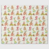 Vriendelijke Dinosaurs Greenery Wrapping Paper Cadeaupapier (Vlak)