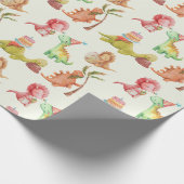 Vriendelijke Dinosaurs Greenery Wrapping Paper Cadeaupapier (Hoek)