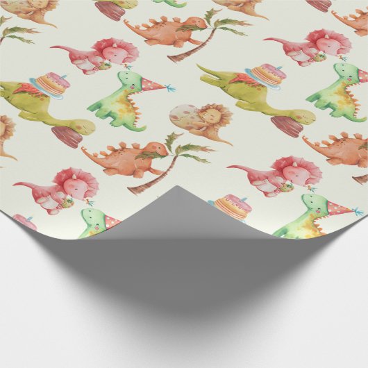 Vriendelijke Dinosaurs Greenery Wrapping Paper Cadeaupapier (Hoek)