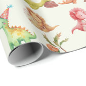 Vriendelijke Dinosaurs Greenery Wrapping Paper Cadeaupapier (Rol Hoek)