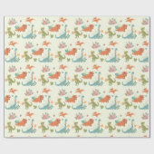 Vriendelijke Dinosaurs T-Rex Green Wrapping Paper Cadeaupapier (Vlak)